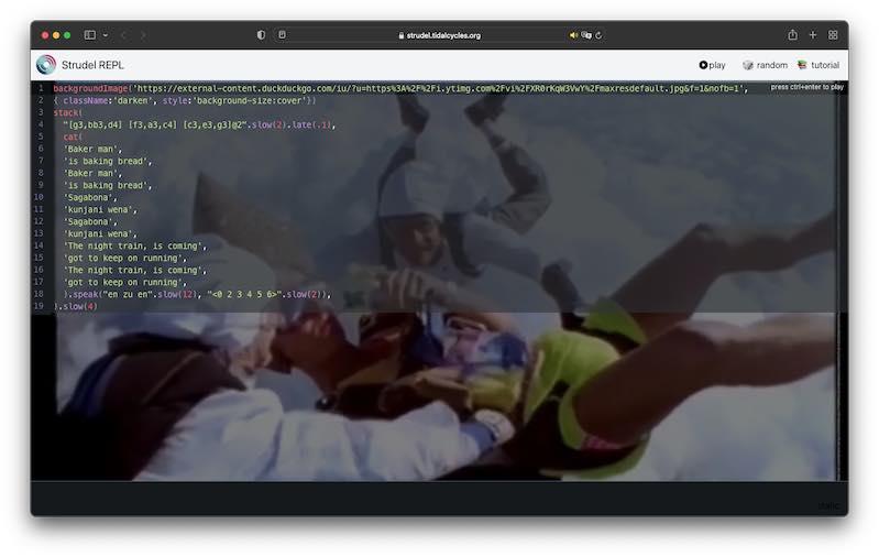 Screenshot of Strudel in Safari