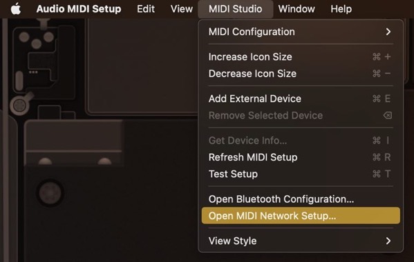 Menu selection in Audio Midi SetUp